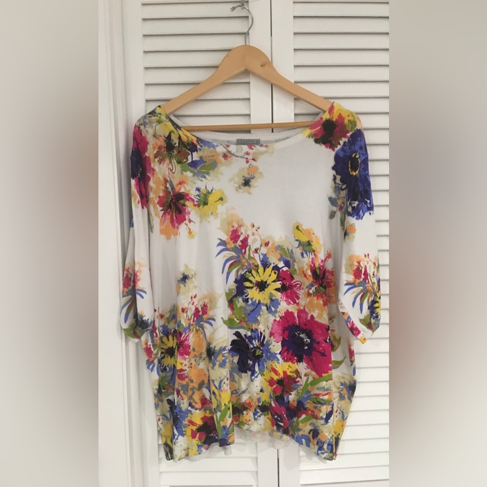 Joseph A XXL white colorful floral 3/4 sleeve top